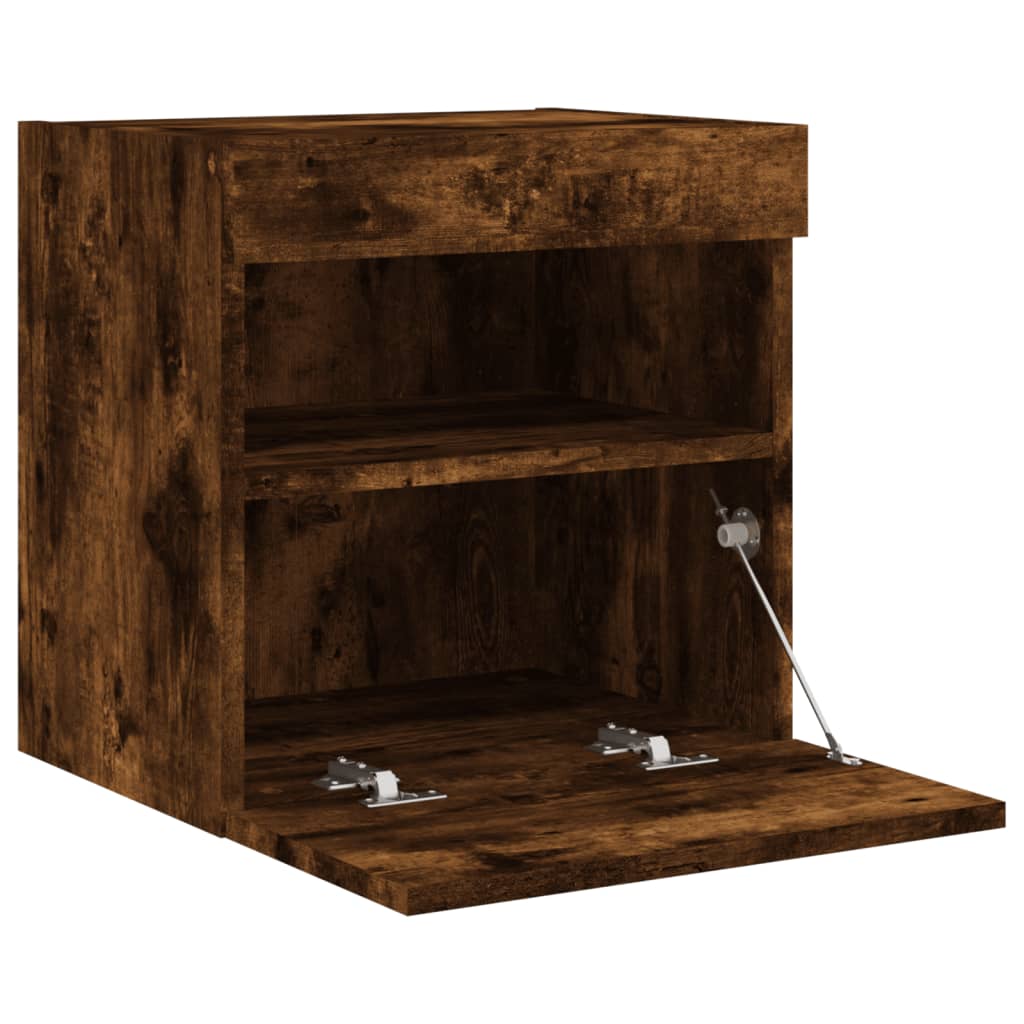 vidaXL TV Wall Cabinet with LED Lights Smoked Oak 40x30x40 cm