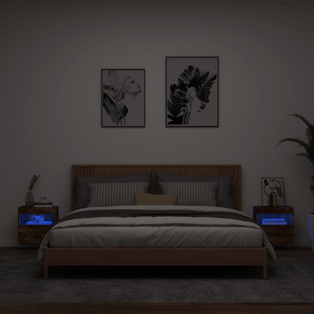 vidaXL TV Wall Cabinets with LED Lights 2 pcs Smoked Oak 40x30x40 cm