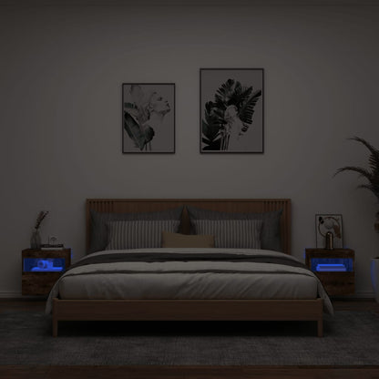 vidaXL TV Wall Cabinets with LED Lights 2 pcs Smoked Oak 40x30x40 cm