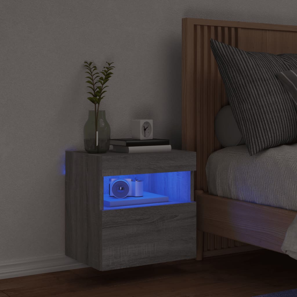 vidaXL TV Wall Cabinet with LED Lights Grey Sonoma 40x30x40 cm