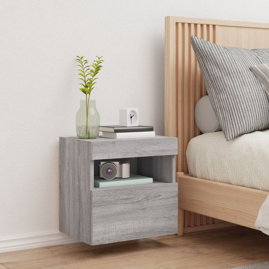 vidaXL TV Wall Cabinet with LED Lights Grey Sonoma 40x30x40 cm