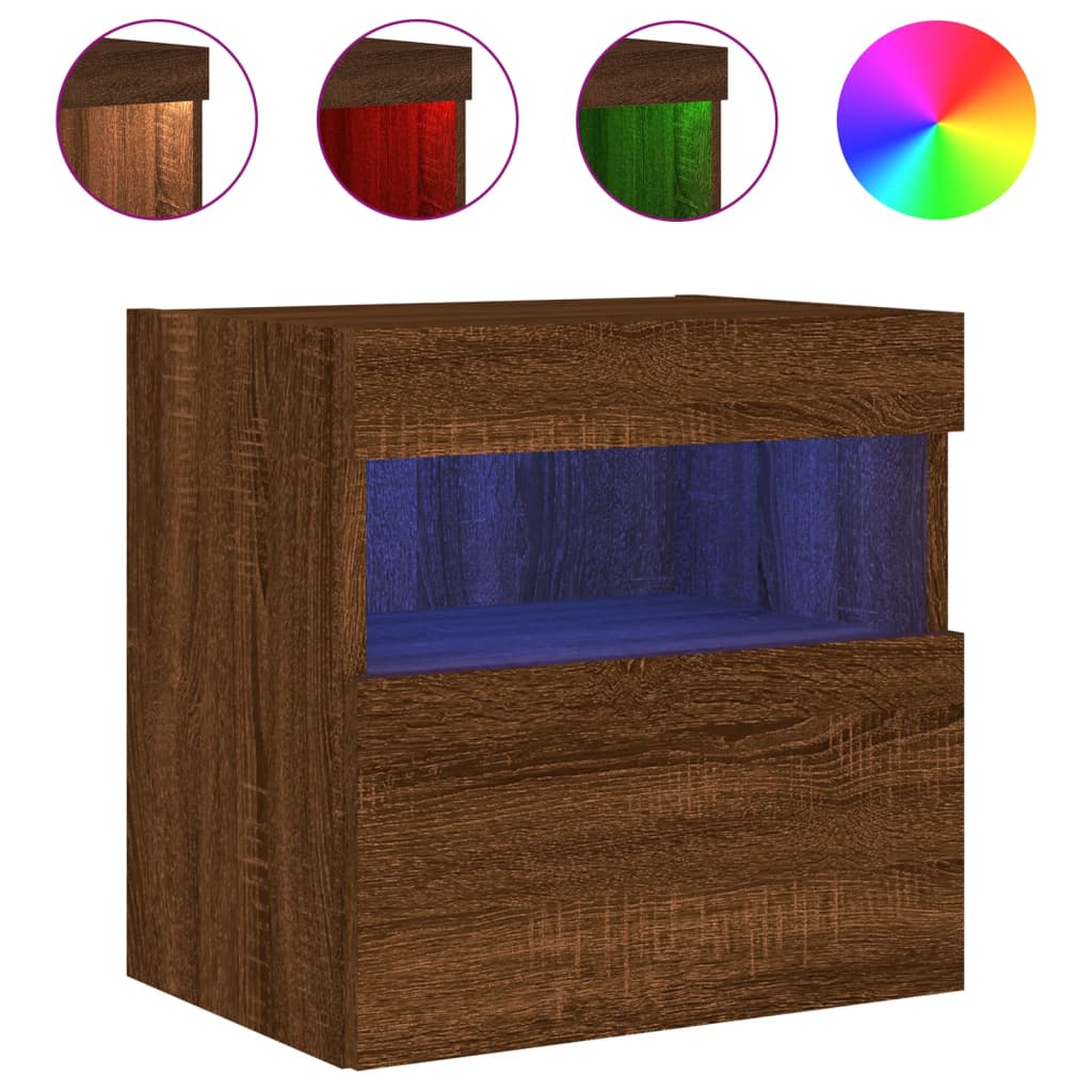 vidaXL TV Wall Cabinet with LED Lights Brown Oak 40x30x40 cm
