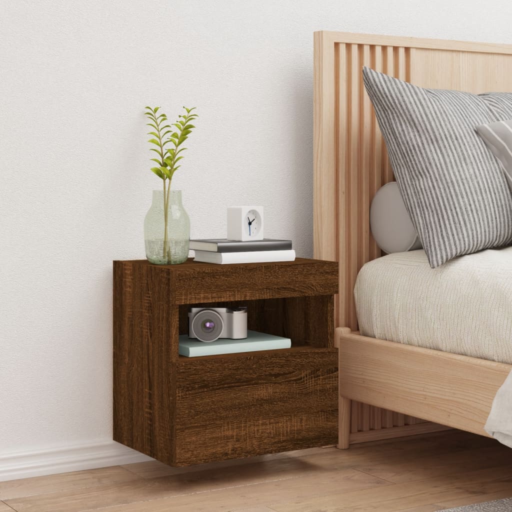 vidaXL TV Wall Cabinet with LED Lights Brown Oak 40x30x40 cm