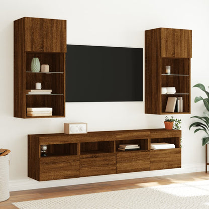 vidaXL TV Wall Cabinet with LED Lights Brown Oak 40x30x40 cm