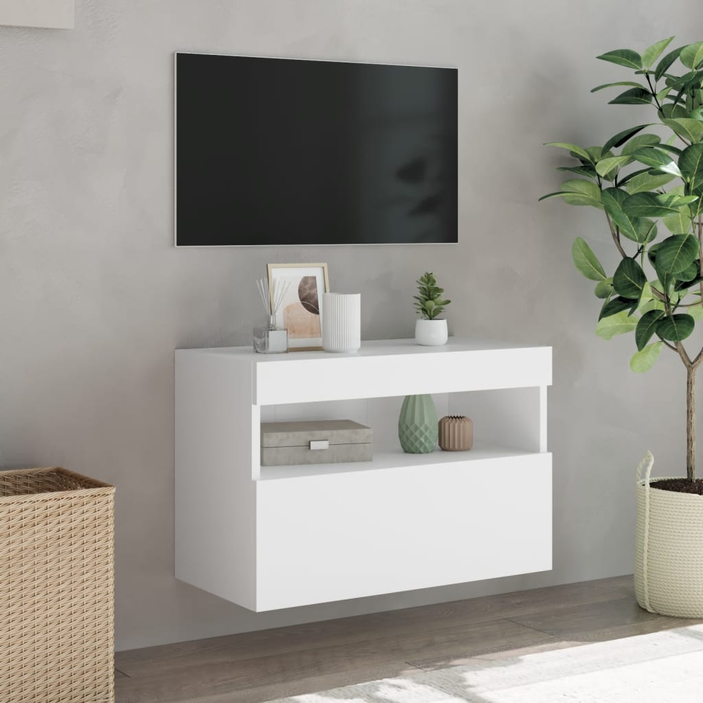 vidaXL TV Wall Cabinet with LED Lights White 60x30x40 cm