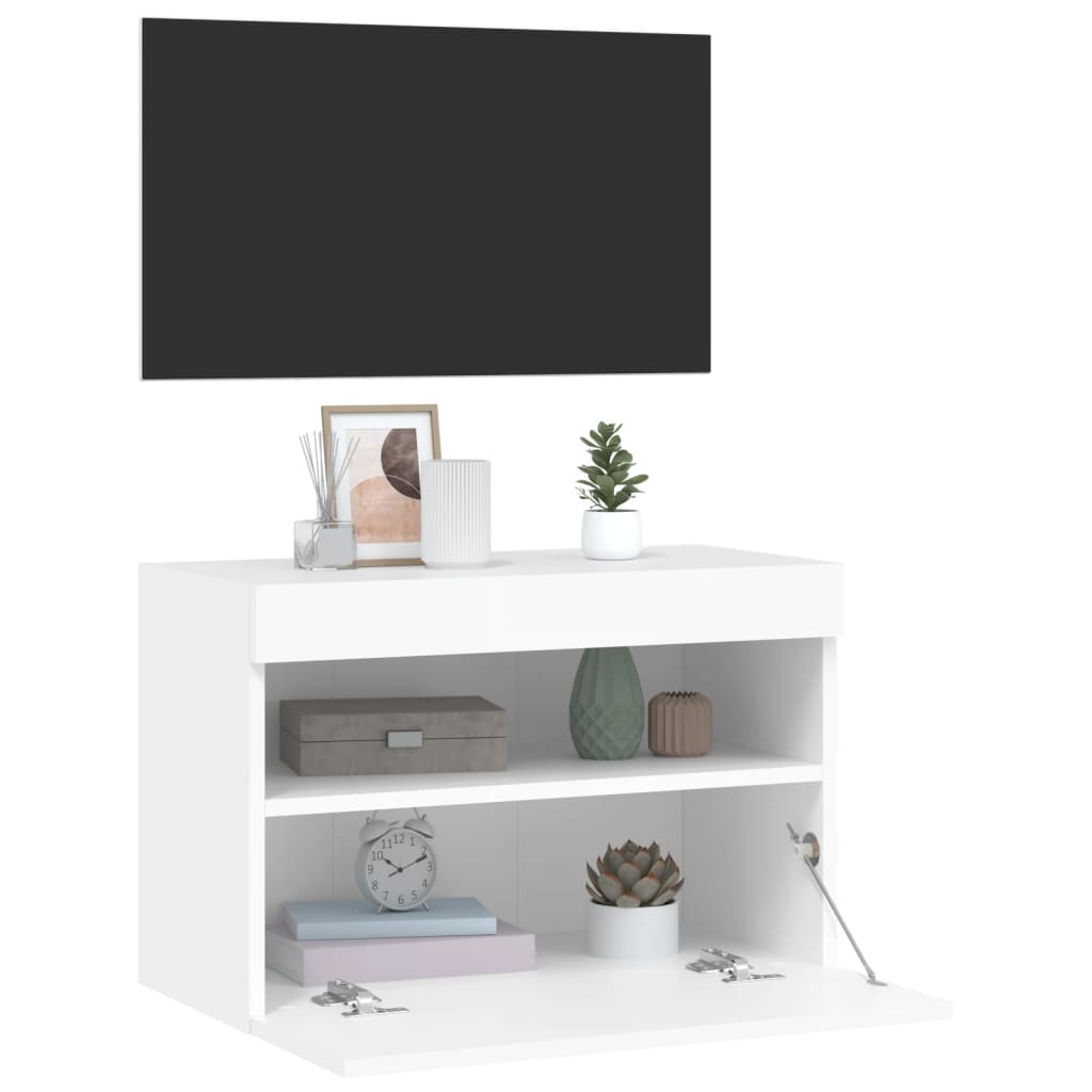 vidaXL TV Wall Cabinet with LED Lights White 60x30x40 cm