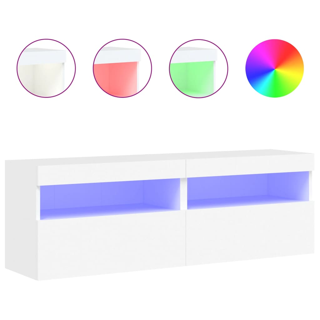 vidaXL TV Wall Cabinets with LED Lights 2 pcs White 60x30x40 cm