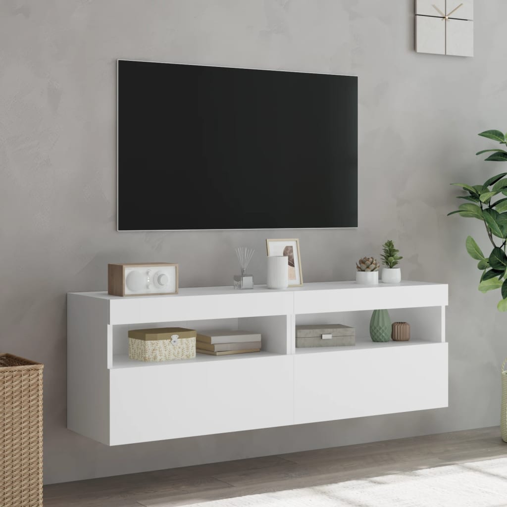 vidaXL TV Wall Cabinets with LED Lights 2 pcs White 60x30x40 cm