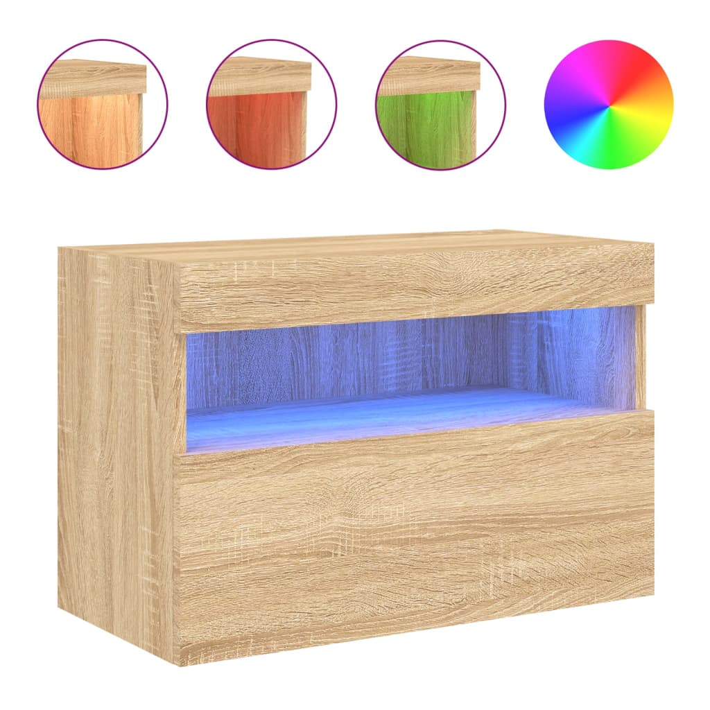 vidaXL TV Wall Cabinet with LED Lights Sonoma Oak 60x30x40 cm