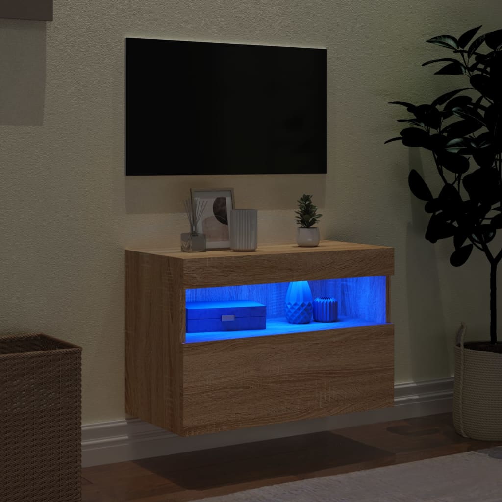 vidaXL TV Wall Cabinet with LED Lights Sonoma Oak 60x30x40 cm