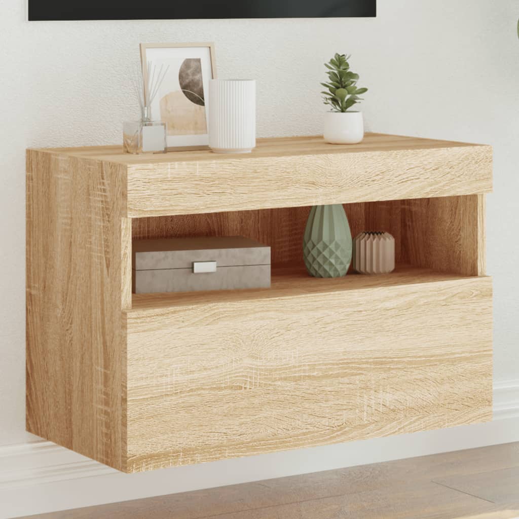 vidaXL TV Wall Cabinet with LED Lights Sonoma Oak 60x30x40 cm