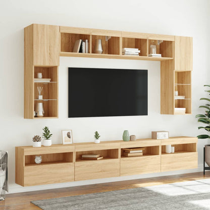 vidaXL TV Wall Cabinets with LED Lights 2 pcs Sonoma Oak 60x30x40 cm