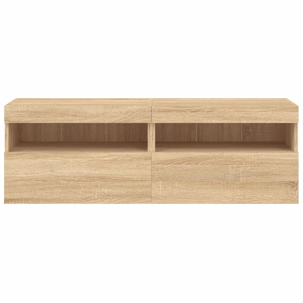 vidaXL TV Wall Cabinets with LED Lights 2 pcs Sonoma Oak 60x30x40 cm