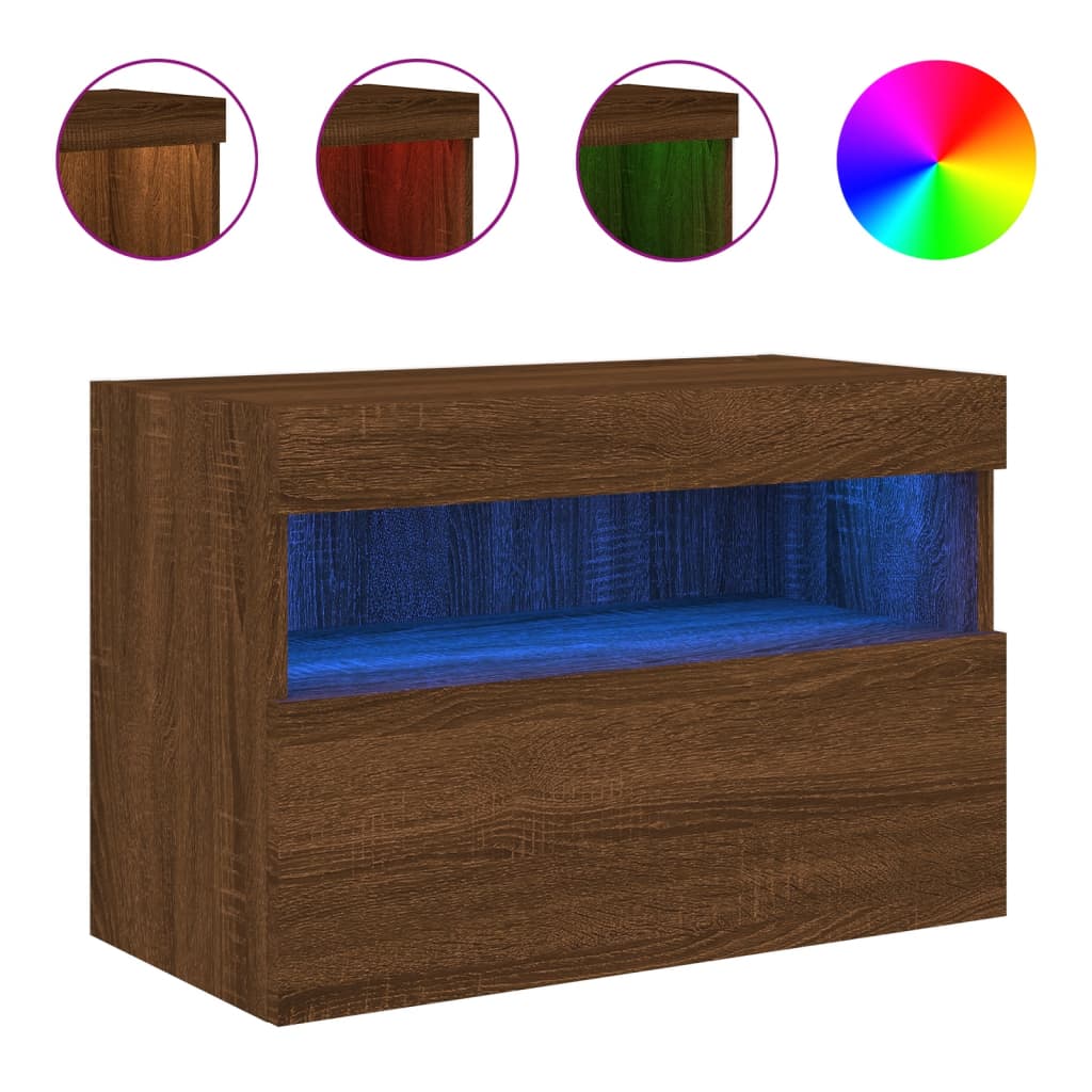 vidaXL TV Wall Cabinet with LED Lights Brown Oak 60x30x40 cm