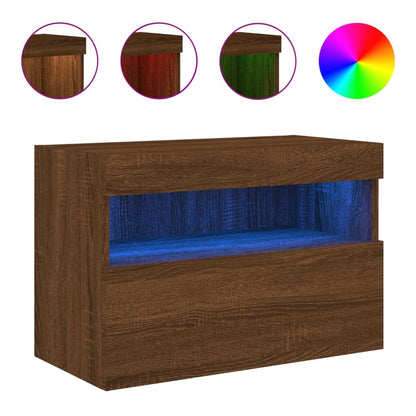 vidaXL TV Wall Cabinet with LED Lights Brown Oak 60x30x40 cm