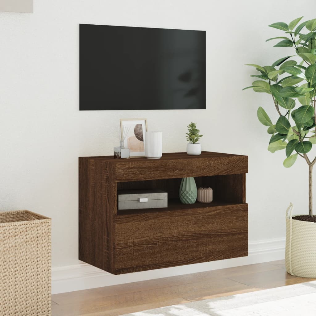 vidaXL TV Wall Cabinet with LED Lights Brown Oak 60x30x40 cm
