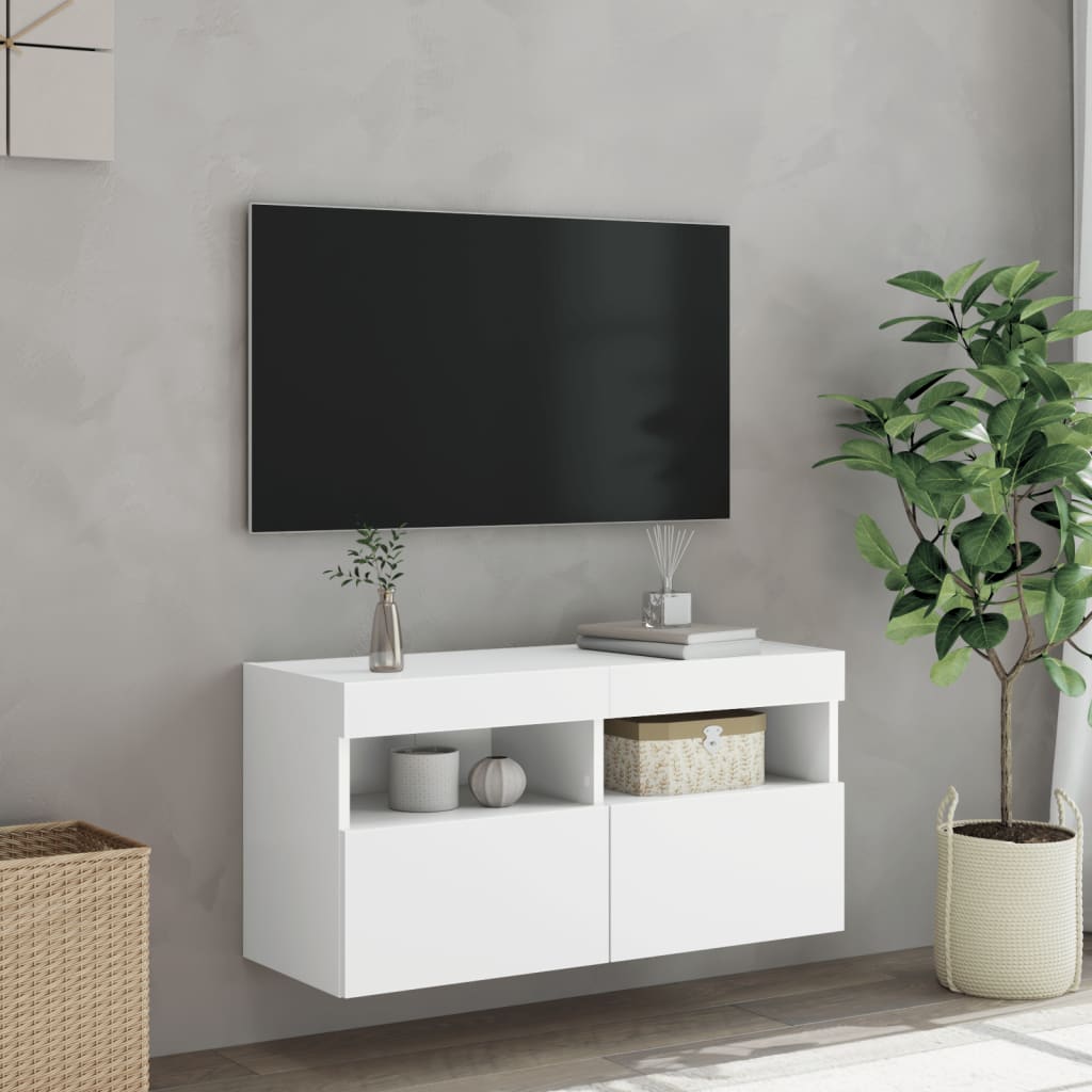 vidaXL TV Wall Cabinet with LED Lights White 80x30x40 cm