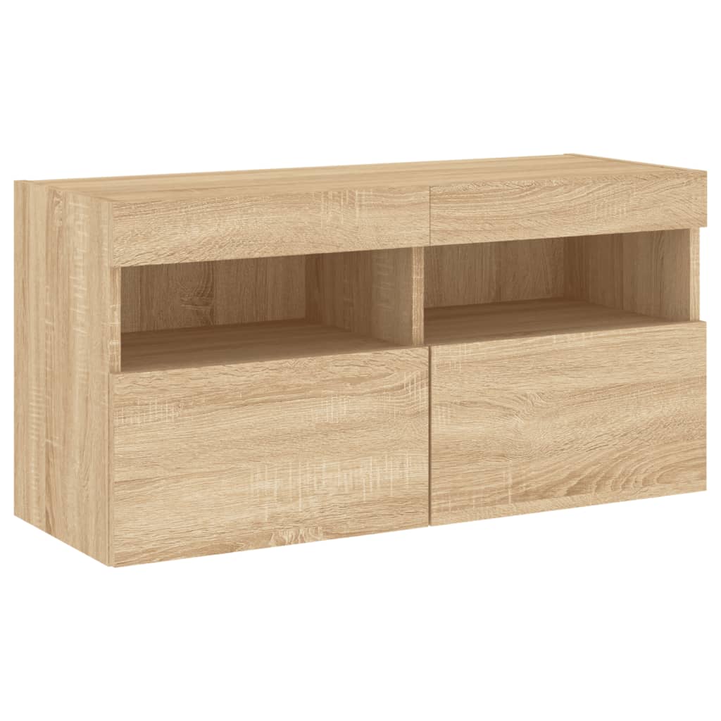 vidaXL TV Wall Cabinet with LED Lights Sonoma Oak 80x30x40 cm