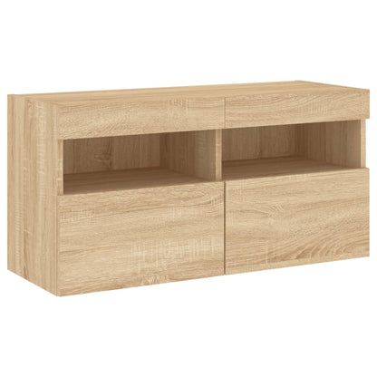 vidaXL TV Wall Cabinet with LED Lights Sonoma Oak 80x30x40 cm