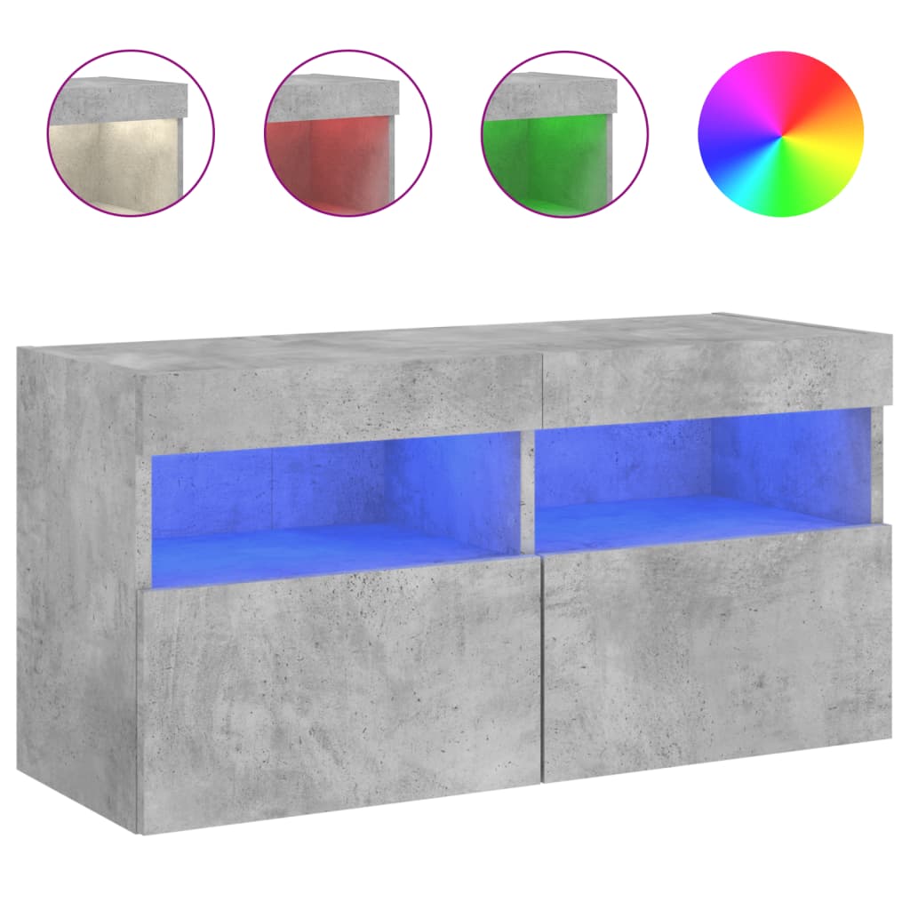 vidaXL TV Wall Cabinet with LED Lights Concrete Grey 80x30x40 cm
