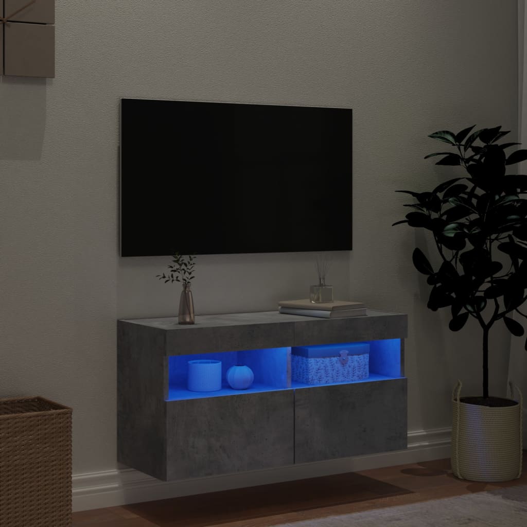vidaXL TV Wall Cabinet with LED Lights Concrete Grey 80x30x40 cm
