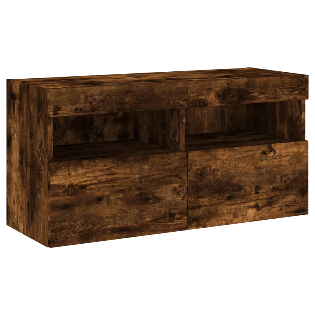 vidaXL TV Wall Cabinet with LED Lights Smoked Oak 80x30x40 cm