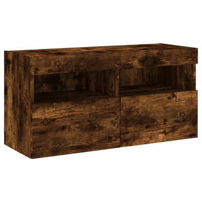 vidaXL TV Wall Cabinet with LED Lights Smoked Oak 80x30x40 cm