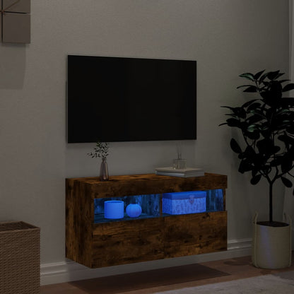 vidaXL TV Wall Cabinet with LED Lights Smoked Oak 80x30x40 cm