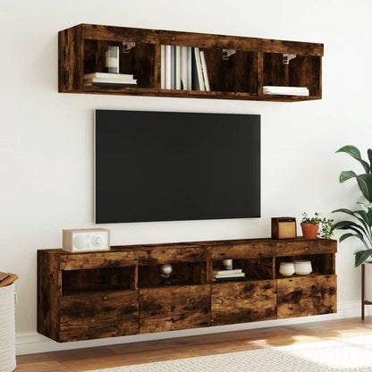 vidaXL TV Wall Cabinet with LED Lights Smoked Oak 80x30x40 cm