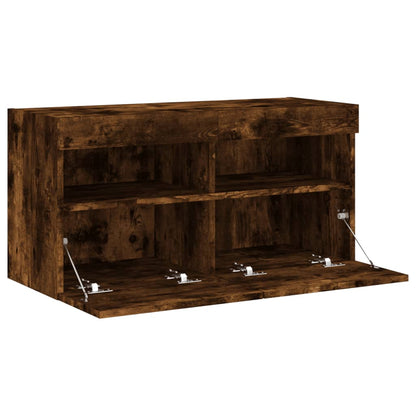vidaXL TV Wall Cabinet with LED Lights Smoked Oak 80x30x40 cm