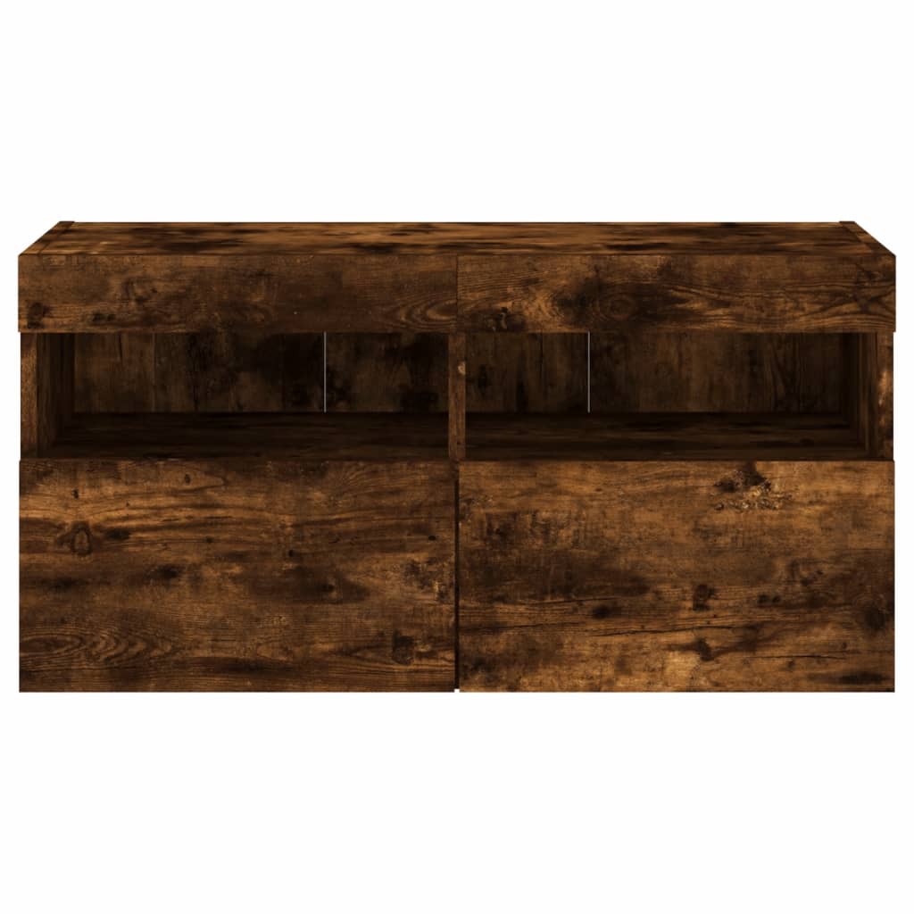 vidaXL TV Wall Cabinet with LED Lights Smoked Oak 80x30x40 cm