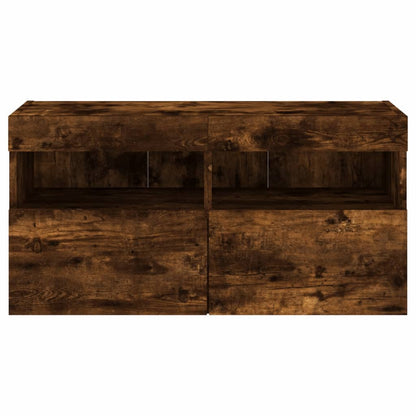 vidaXL TV Wall Cabinet with LED Lights Smoked Oak 80x30x40 cm