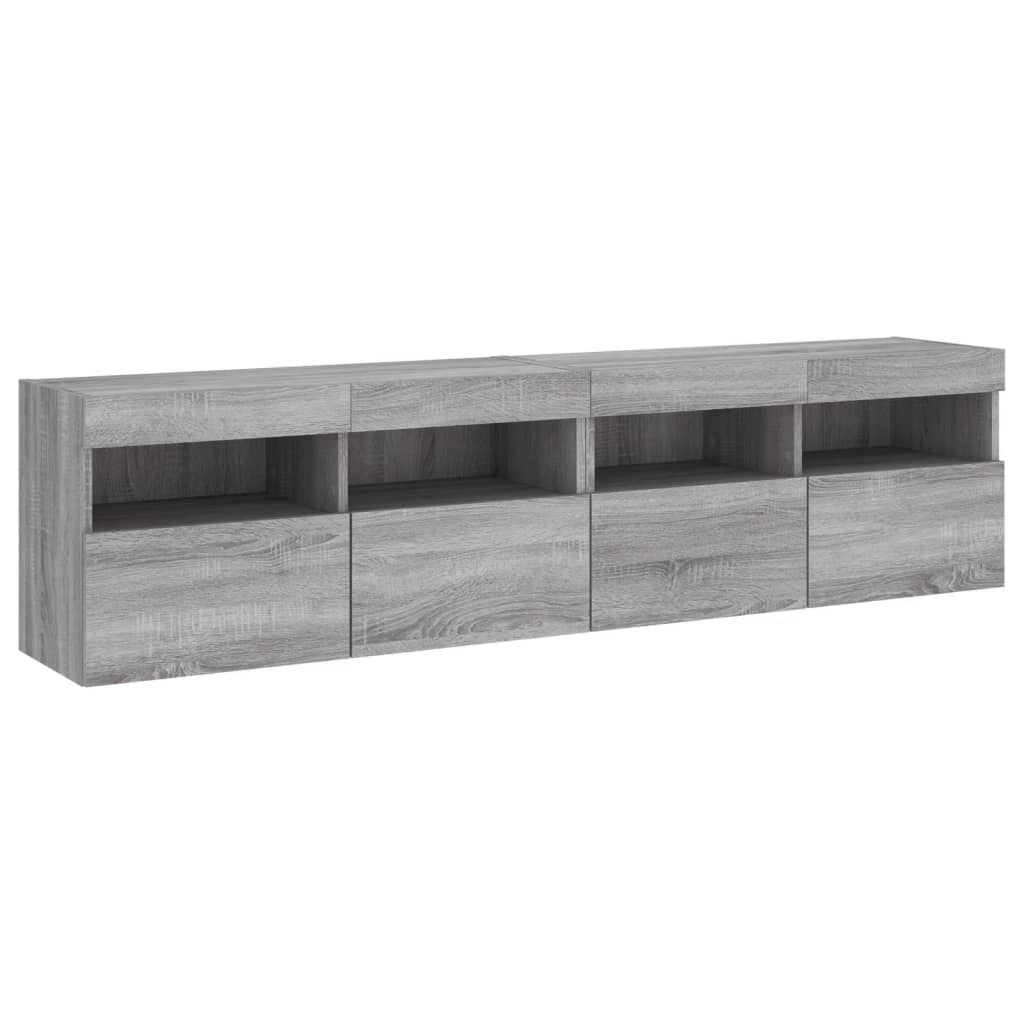 vidaXL TV Wall Cabinets with LED Lights 2 pcs Grey Sonoma 80x30x40 cm