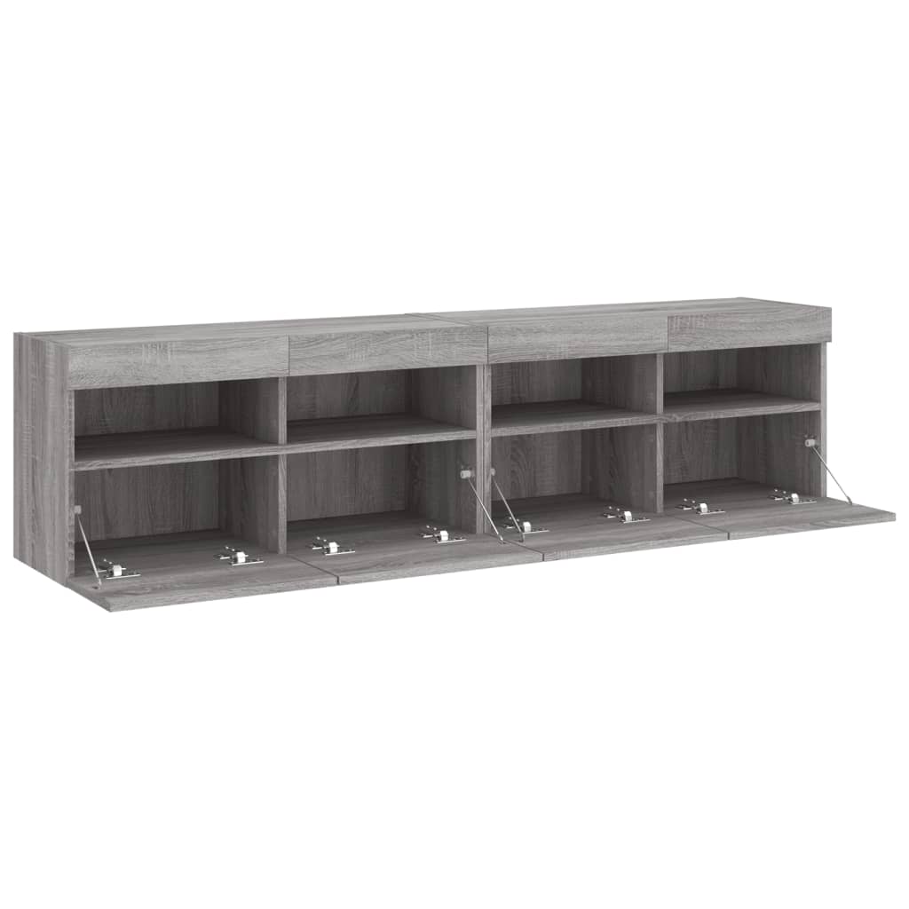 vidaXL TV Wall Cabinets with LED Lights 2 pcs Grey Sonoma 80x30x40 cm