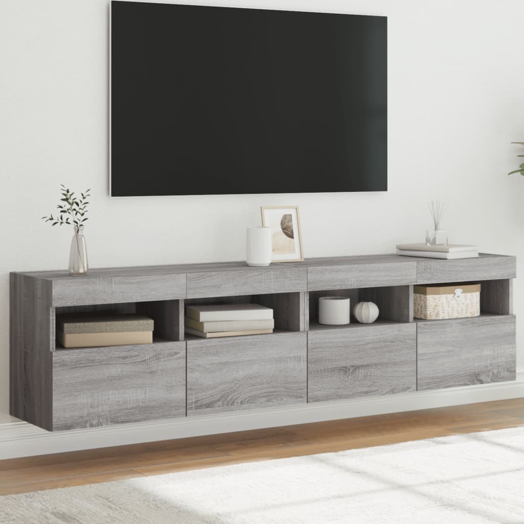 vidaXL TV Wall Cabinets with LED Lights 2 pcs Grey Sonoma 80x30x40 cm