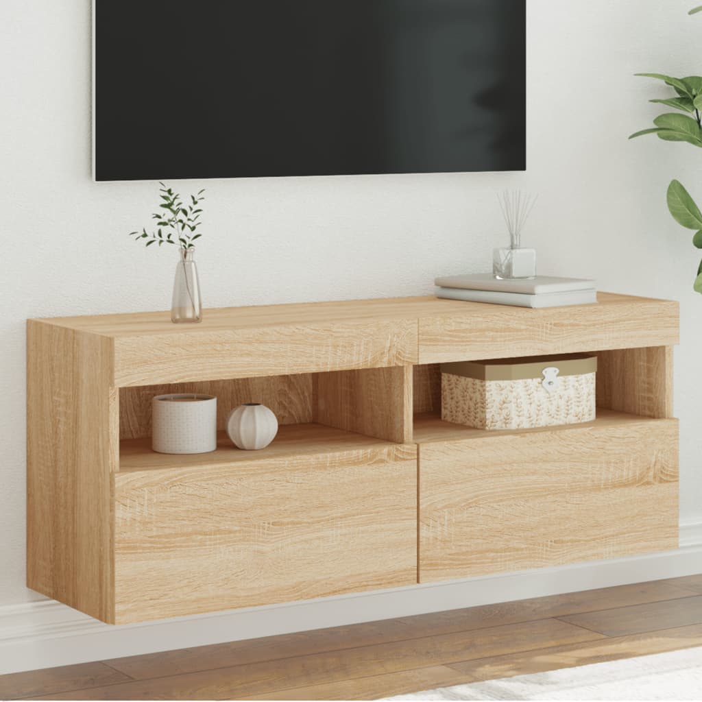 vidaXL TV Wall Cabinet with LED Lights Sonoma Oak 100x30x40 cm