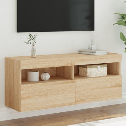 vidaXL TV Wall Cabinet with LED Lights Sonoma Oak 100x30x40 cm
