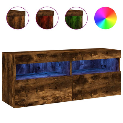 vidaXL TV Wall Cabinet with LED Lights Smoked Oak 100x30x40 cm