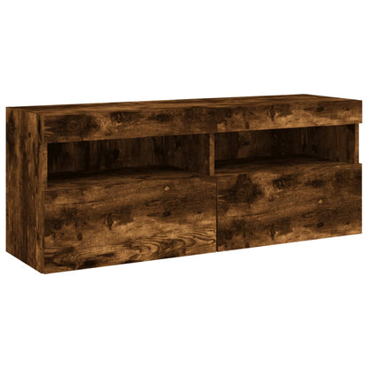 vidaXL TV Wall Cabinet with LED Lights Smoked Oak 100x30x40 cm