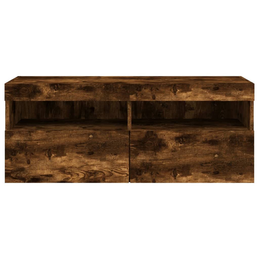 vidaXL TV Wall Cabinet with LED Lights Smoked Oak 100x30x40 cm