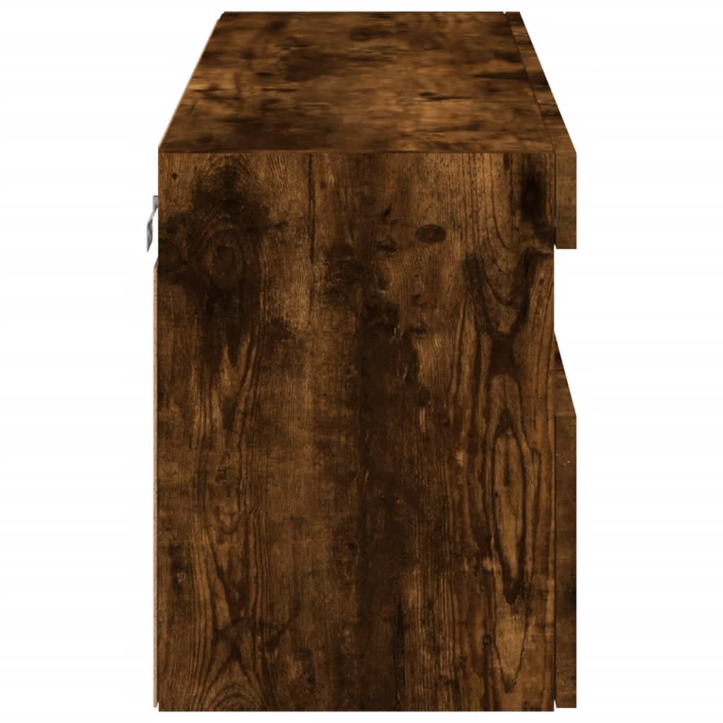 vidaXL TV Wall Cabinet with LED Lights Smoked Oak 100x30x40 cm