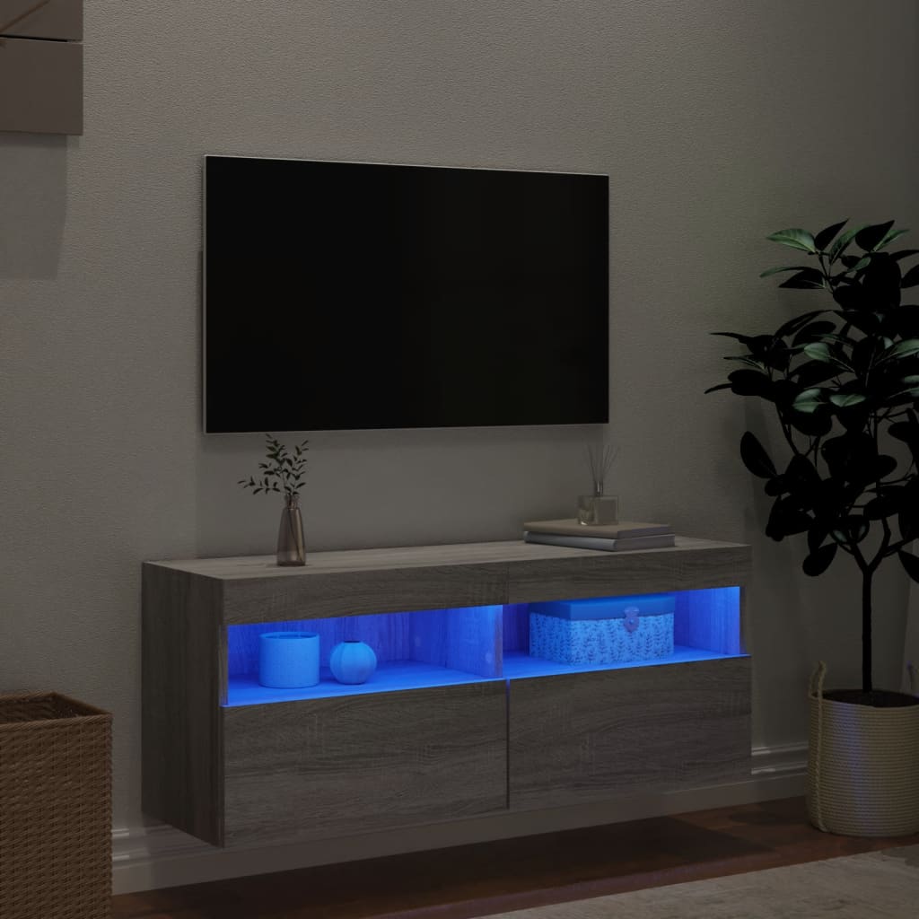 vidaXL TV Wall Cabinet with LED Lights Grey Sonoma 100x30x40 cm
