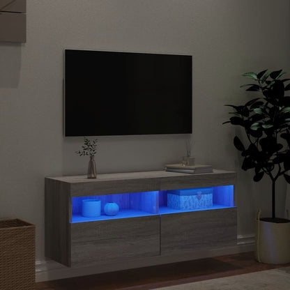 vidaXL TV Wall Cabinet with LED Lights Grey Sonoma 100x30x40 cm