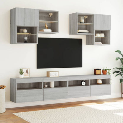 vidaXL TV Wall Cabinet with LED Lights Grey Sonoma 100x30x40 cm