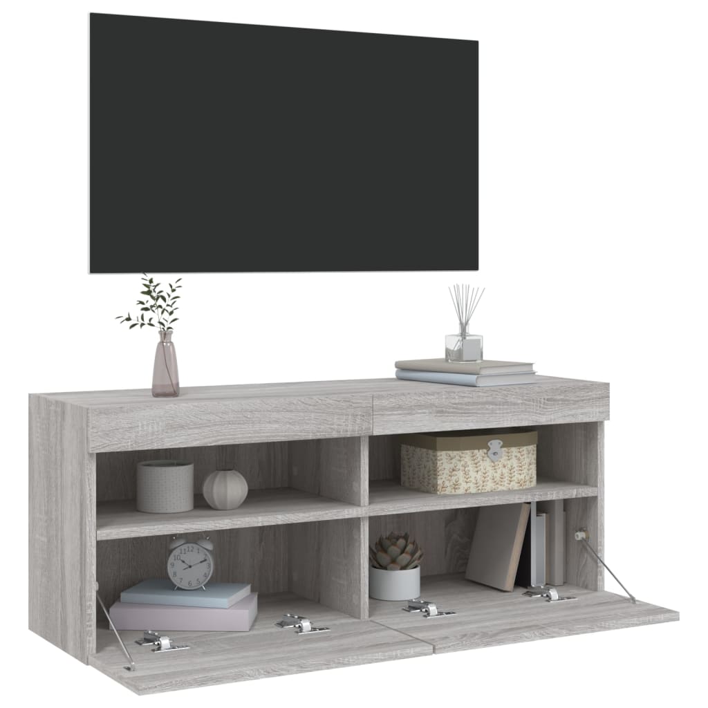 vidaXL TV Wall Cabinet with LED Lights Grey Sonoma 100x30x40 cm