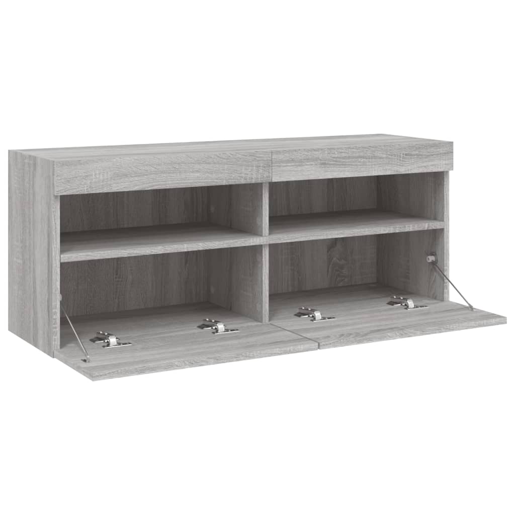 vidaXL TV Wall Cabinet with LED Lights Grey Sonoma 100x30x40 cm