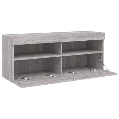 vidaXL TV Wall Cabinet with LED Lights Grey Sonoma 100x30x40 cm
