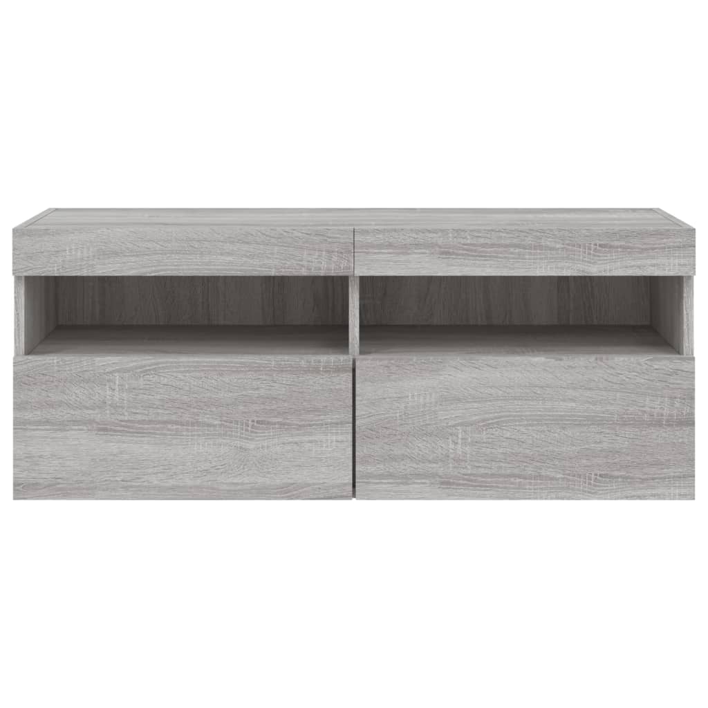 vidaXL TV Wall Cabinet with LED Lights Grey Sonoma 100x30x40 cm