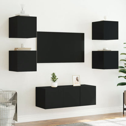 vidaXL TV Wall Cabinets with LED Lights 2 pcs Black 30.5x35x30 cm