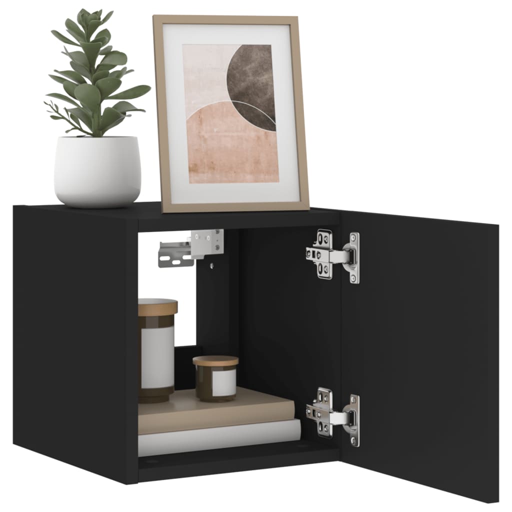 vidaXL TV Wall Cabinets with LED Lights 2 pcs Black 30.5x35x30 cm